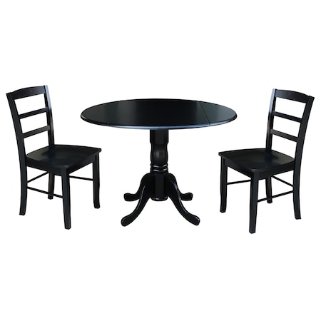 International Concepts 42 in. Dual Drop Leaf Table with 2 Ladder Back Dining Chairs - 3 Piece Dining Set K46-42DP-C2P